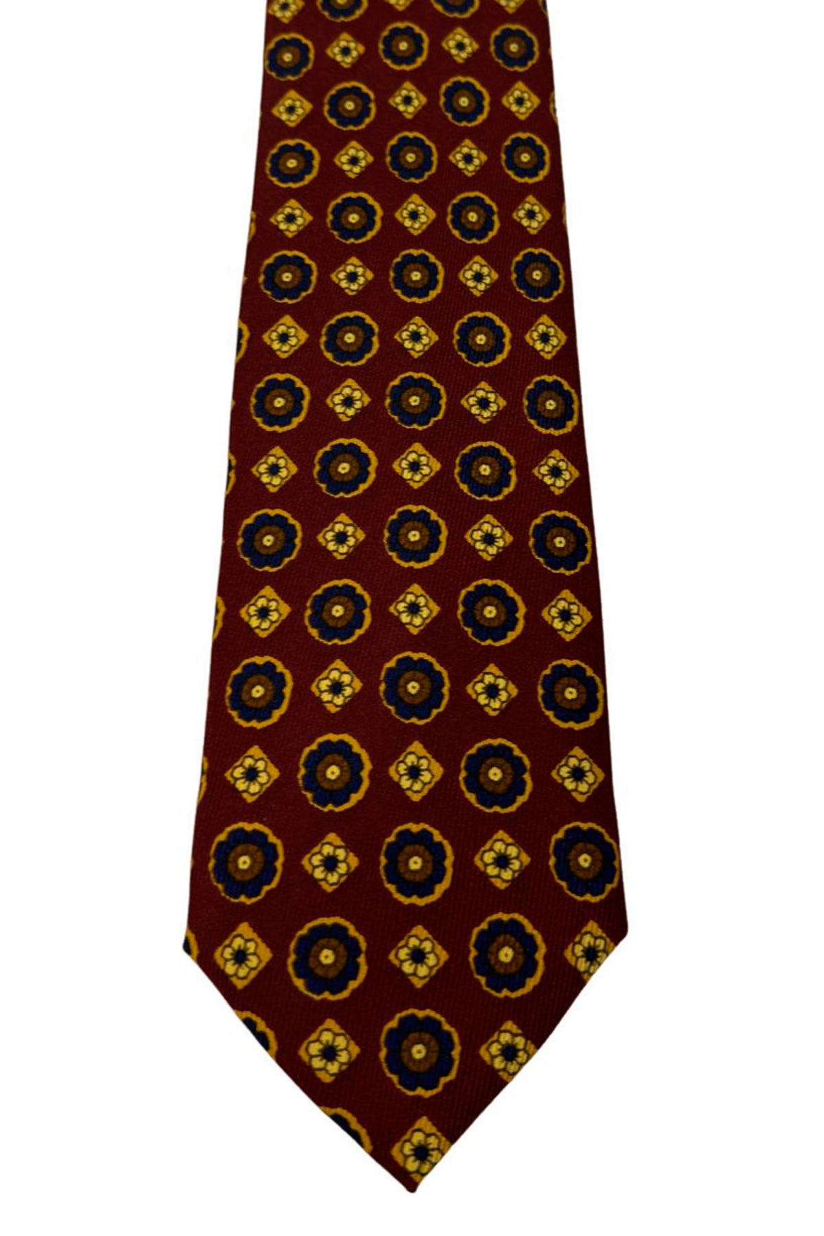 Cravatta uomo Bordeaux fantasia in pura seta cucita a mano lavorazione 3 pieghe 9cm.