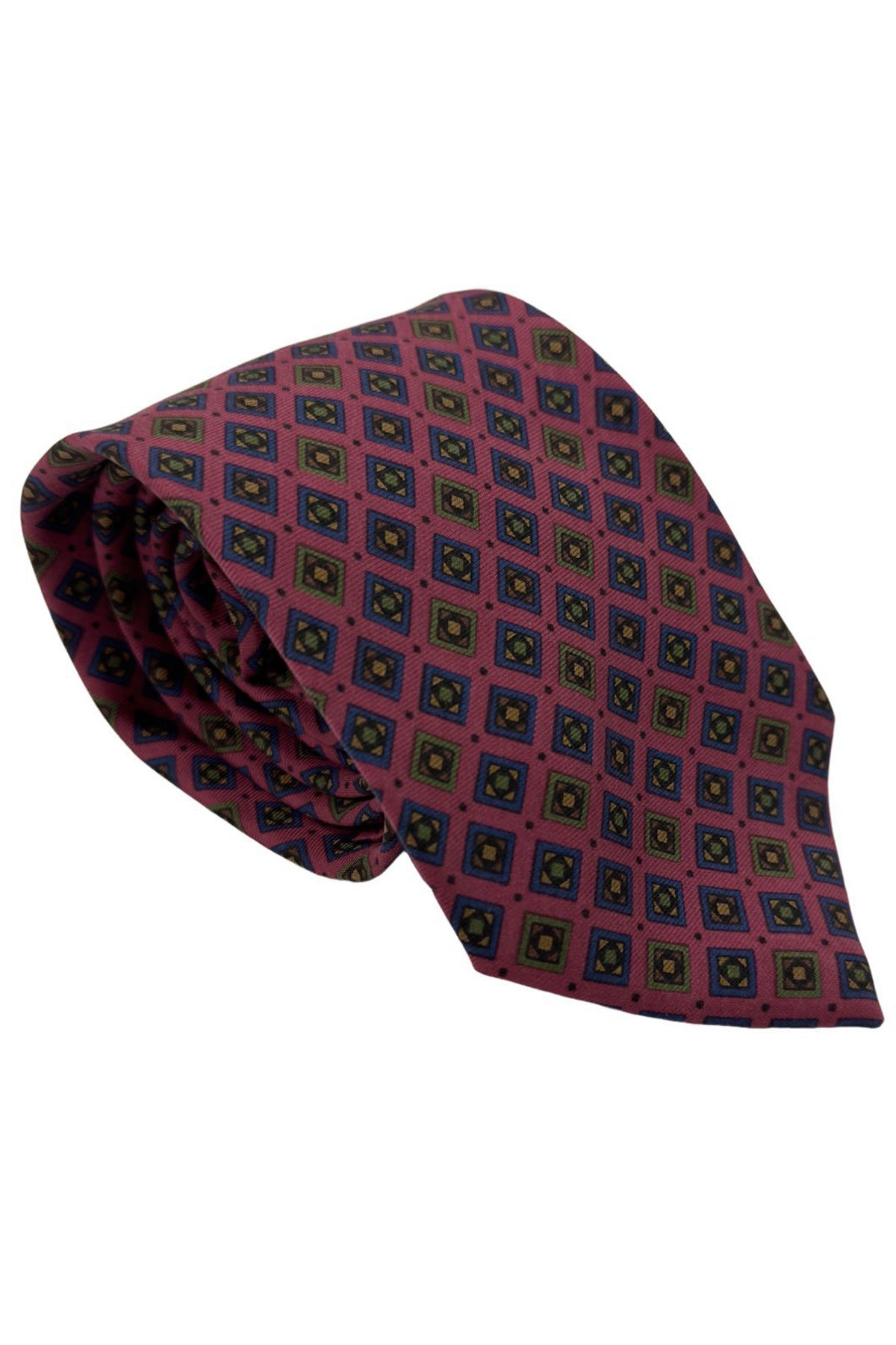 Cravatta uomo Bordeaux fantasia in pura seta cucita a mano lavorazione 3 pieghe 9cm .