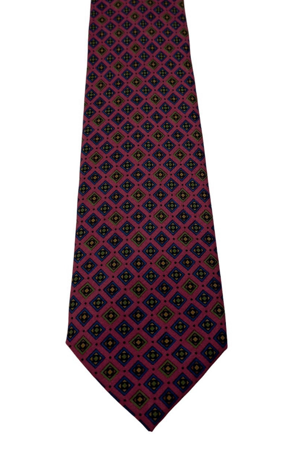 Cravatta uomo Bordeaux fantasia in pura seta cucita a mano lavorazione 3 pieghe 9cm .