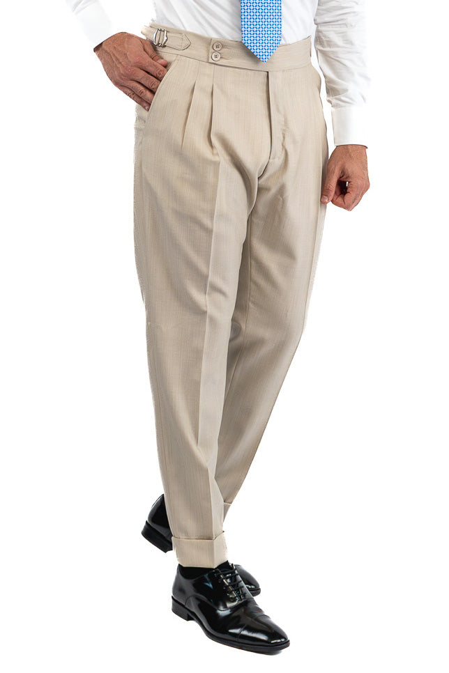 Abito spigato beige monopetto fresco lana TessutiVitale Barberis Canonico completamente sfoderato con Rever a lancia e tasche a filetto