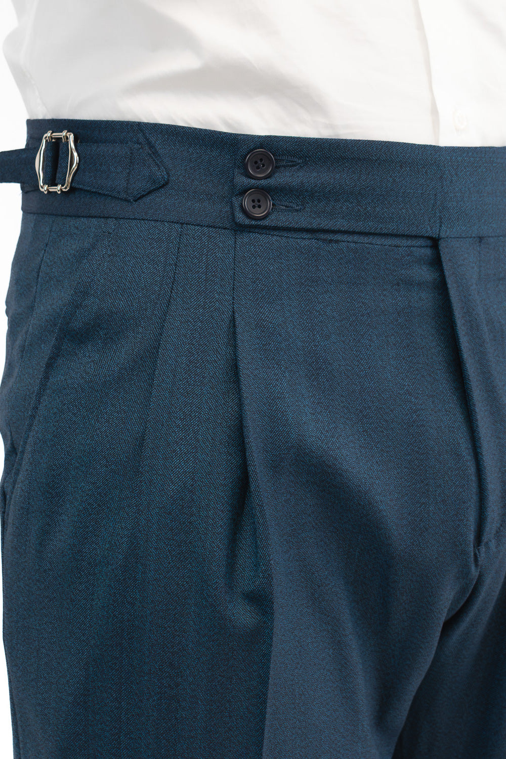 Abito spigato Blu ottanio monopetto fresco lana TessutiVitale Barberis Canonico completamente sfoderato con Rever a lancia e tasche a filetto