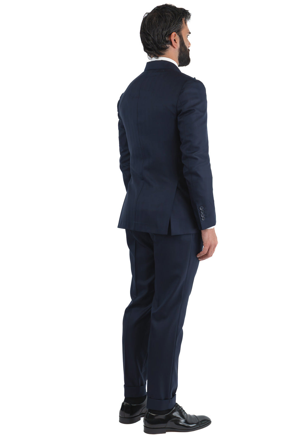Abito spigato Blu navy monopetto fresco lana TessutiVitale Barberis Canonico completamente sfoderato con Rever a lancia e tasche a filetto