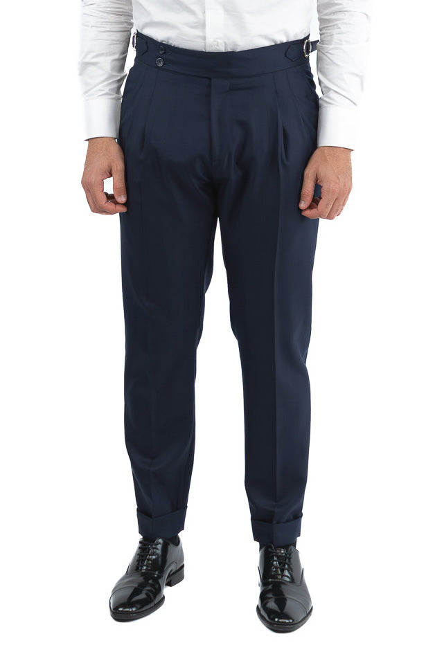 Abito spigato Blu navy monopetto fresco lana TessutiVitale Barberis Canonico completamente sfoderato con Rever a lancia e tasche a filetto