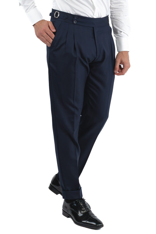 Abito spigato Blu navy monopetto fresco lana TessutiVitale Barberis Canonico completamente sfoderato con Rever a lancia e tasche a filetto