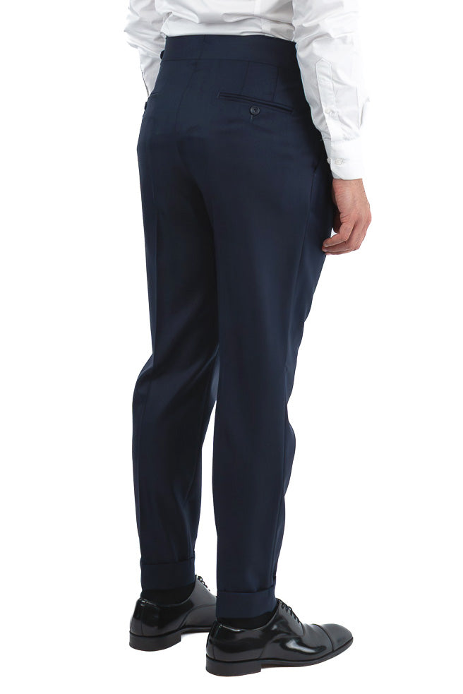 Abito spigato Blu navy monopetto fresco lana TessutiVitale Barberis Canonico completamente sfoderato con Rever a lancia e tasche a filetto