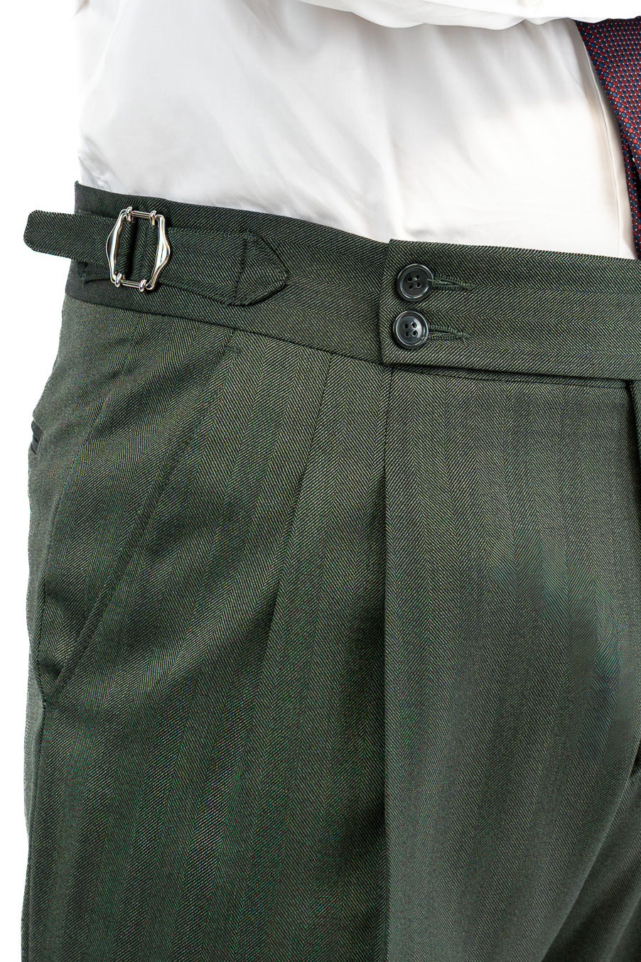 Abito spigato verde militare monopetto fresco lana TessutiVitale Barberis Canonico completamente sfoderato con Rever a lancia e tasche a filetto