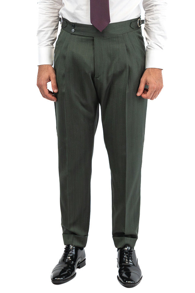 Abito spigato verde militare monopetto fresco lana TessutiVitale Barberis Canonico completamente sfoderato con Rever a lancia e tasche a filetto