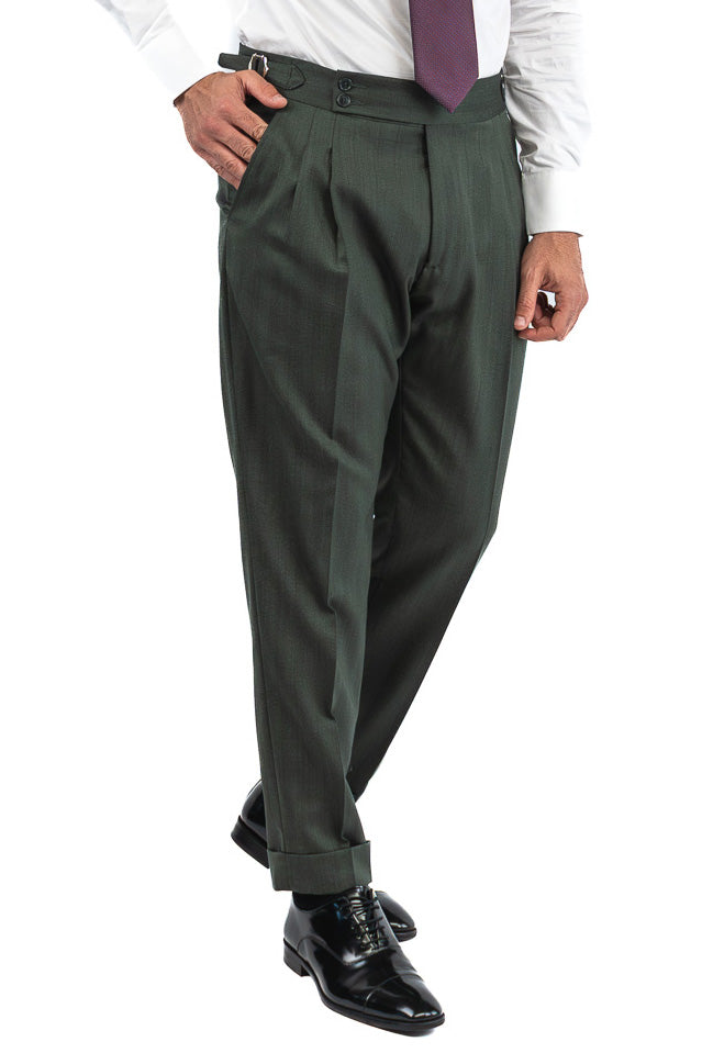 Abito spigato verde militare monopetto fresco lana TessutiVitale Barberis Canonico completamente sfoderato con Rever a lancia e tasche a filetto