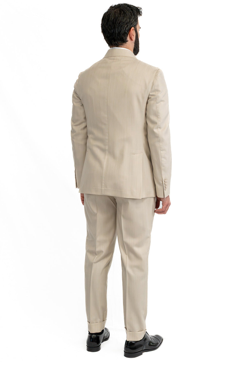Abito spigato beige Doppiopetto fresco lana TessutiVitale Barberis Canonico completamente sfoderato con Rever a lancia e tasche a filetto