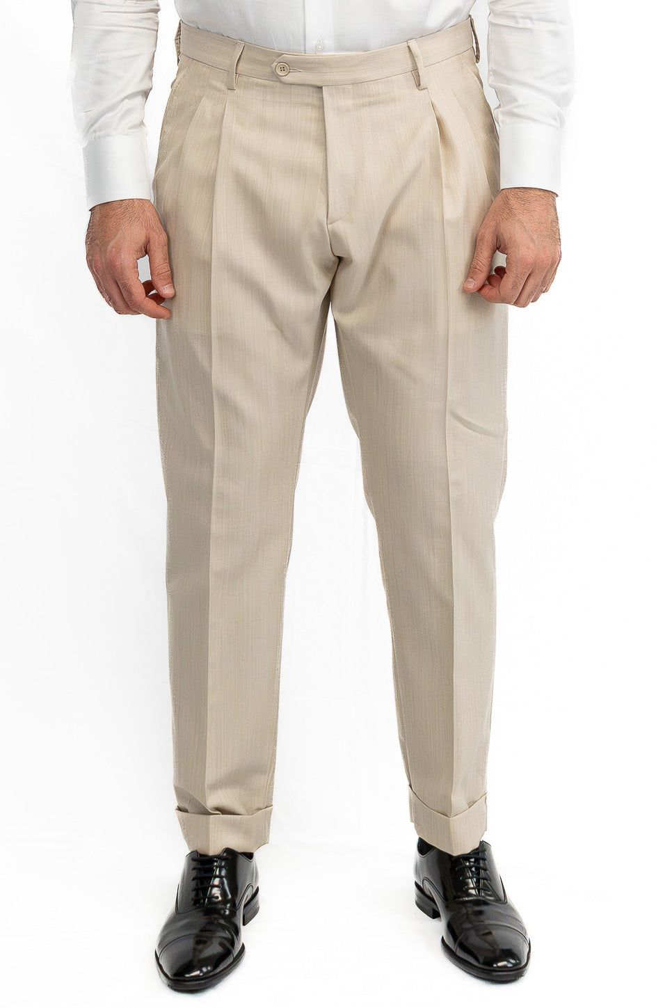 Abito spigato beige Doppiopetto fresco lana TessutiVitale Barberis Canonico completamente sfoderato con Rever a lancia e tasche a filetto