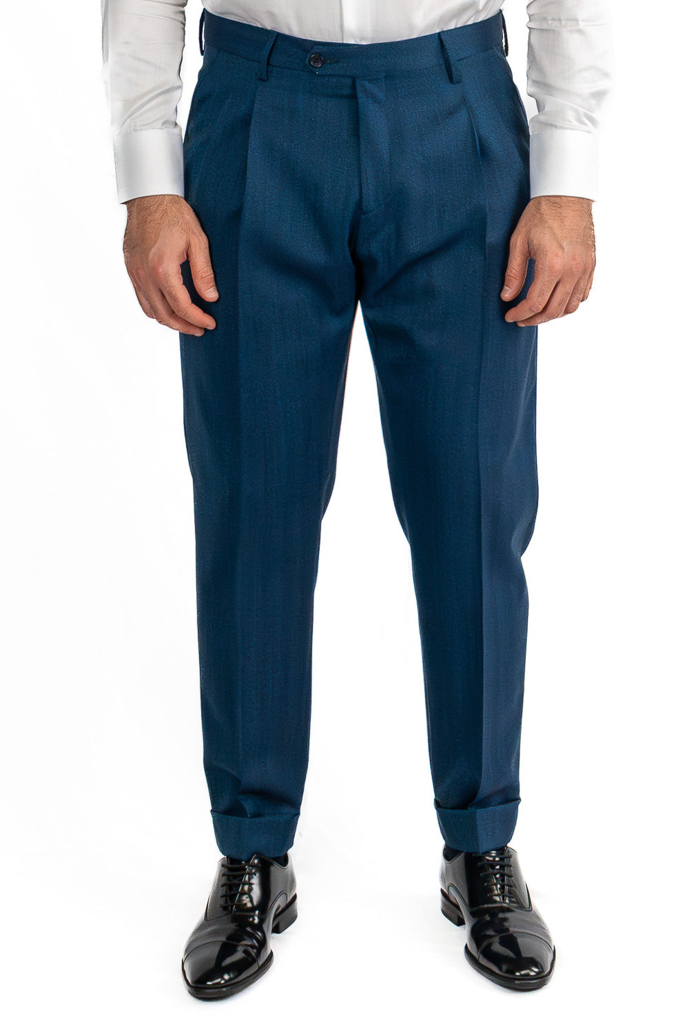 Abito spigato Blu ottanio doppiopetto fresco lana TessutiVitale Barberis Canonico completamente sfoderato con Rever a lancia e tasche a filetto