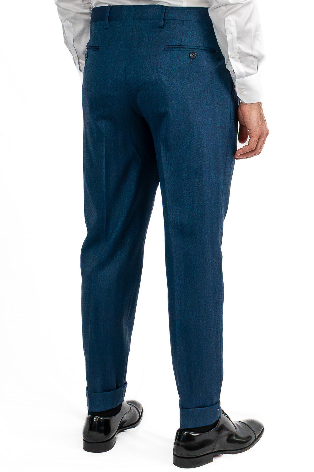 Abito spigato Blu ottanio doppiopetto fresco lana TessutiVitale Barberis Canonico completamente sfoderato con Rever a lancia e tasche a filetto