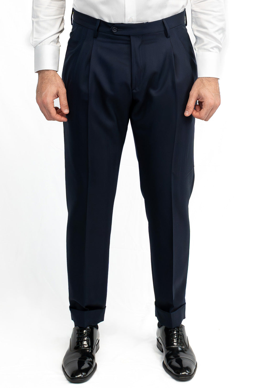 Abito spigato Blu navy doppiopetto fresco lana TessutiVitale Barberis Canonico completamente sfoderato con Rever a lancia e tasche a filetto