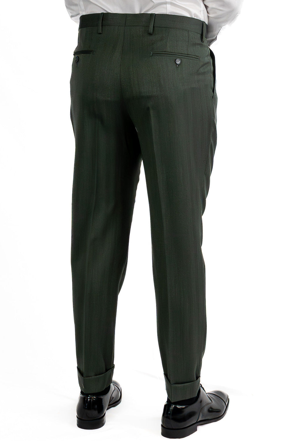 Abito spigato verde militare doppiopetto fresco lana TessutiVitale Barberis Canonico completamente sfoderato con Rever a lancia e tasche a filetto