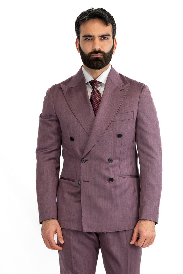 Abito spigato cipolla doppiopetto fresco lana TessutiVitale Barberis Canonico completamente sfoderato con Rever a lancia e tasche a filetto