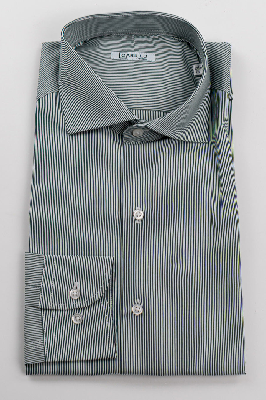 Camicia Uomo verde a mille righe slim Fit 100% cotone popeline collo semi francese Tessuti Twill