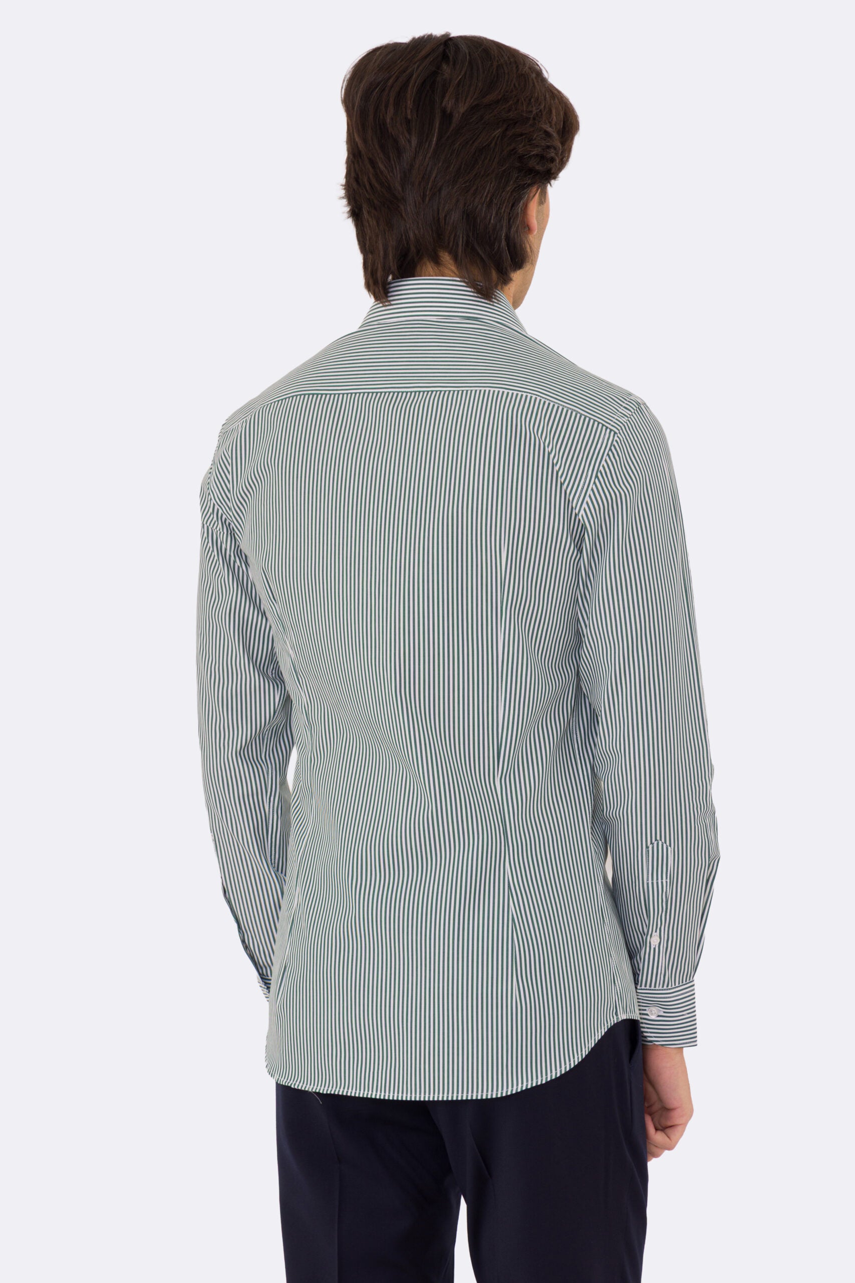 Camicia Uomo verde a mille righe slim Fit 100% cotone popeline collo semi francese Tessuti Twill
