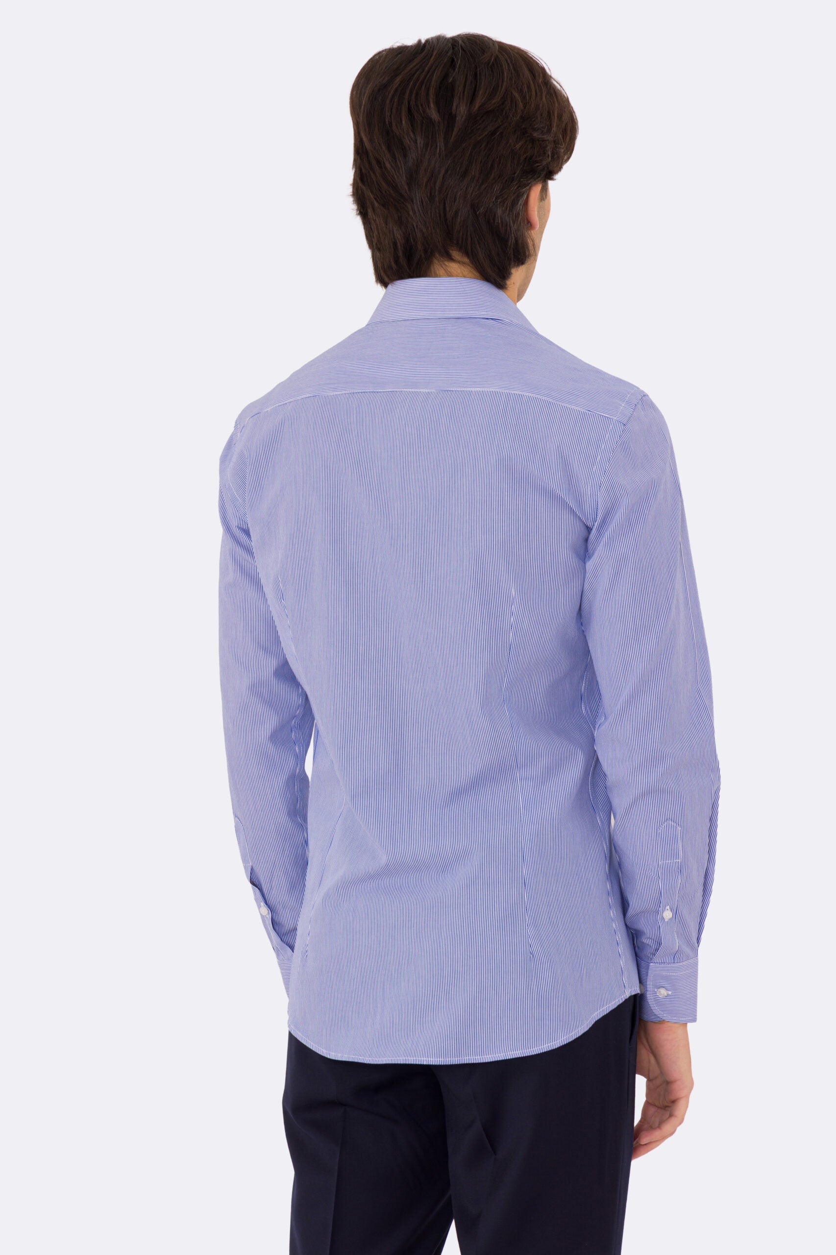Camicia Uomo Royal blu a mille righe slim Fit 100% cotone popeline collo semi francese Tessuti Twill