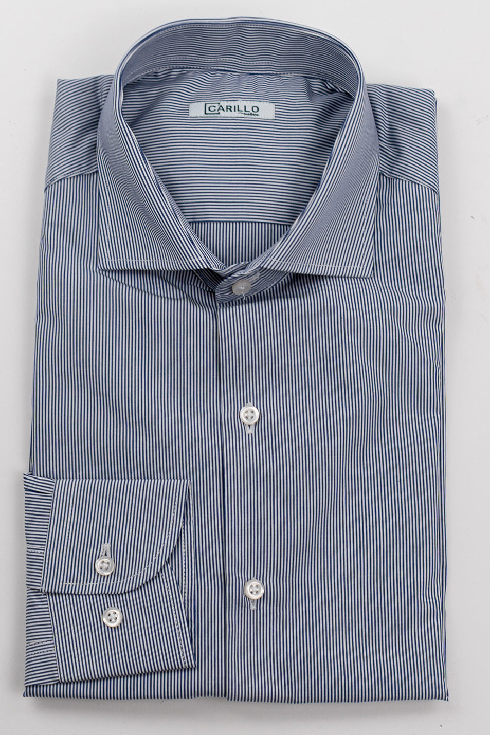 Camicia blu navy mille righe slim Fit uomo 100% cotone popeline collo semi francese Tessuti Twill