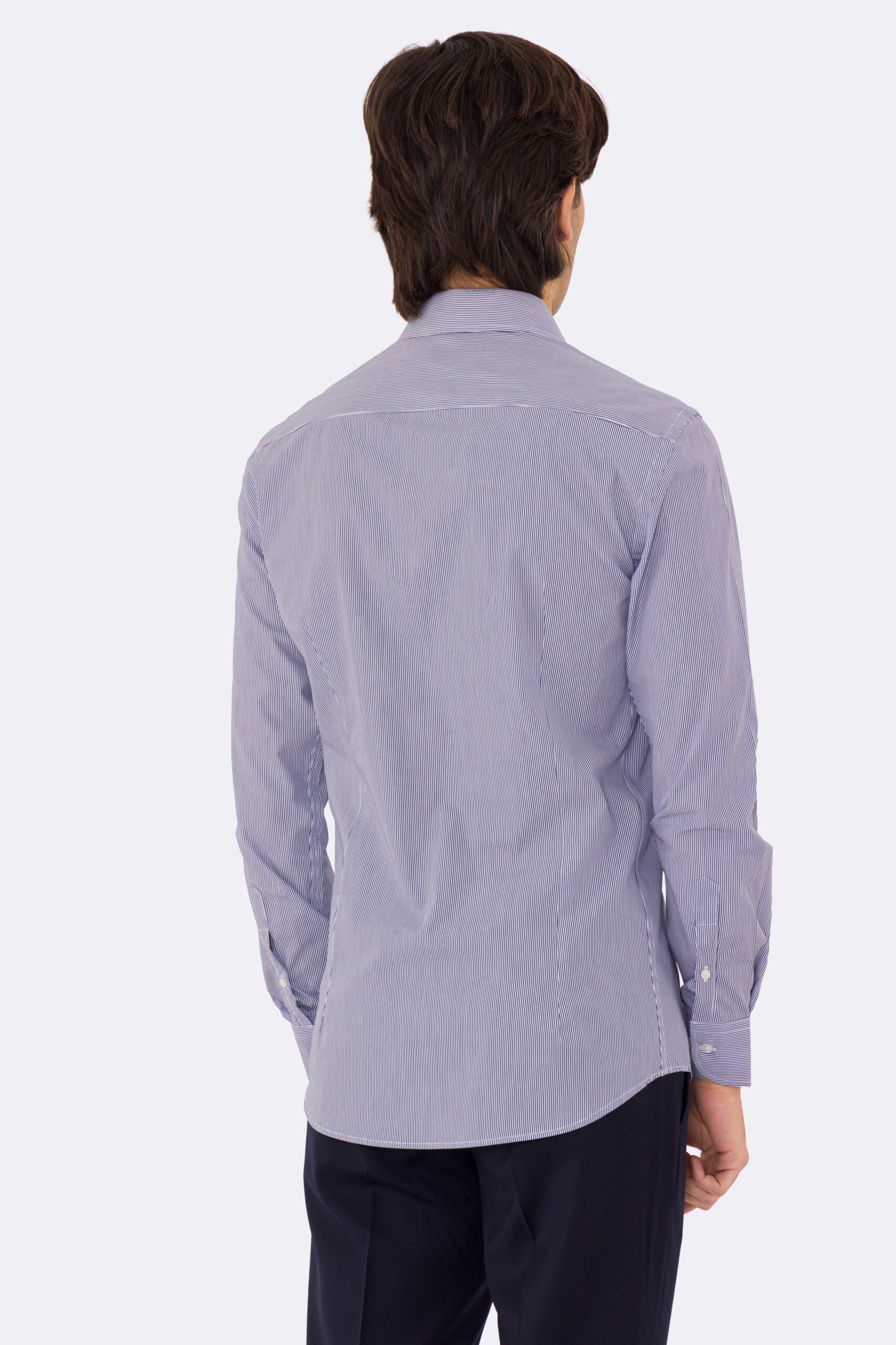 Camicia blu navy mille righe slim Fit uomo 100% cotone popeline collo semi francese Tessuti Twill