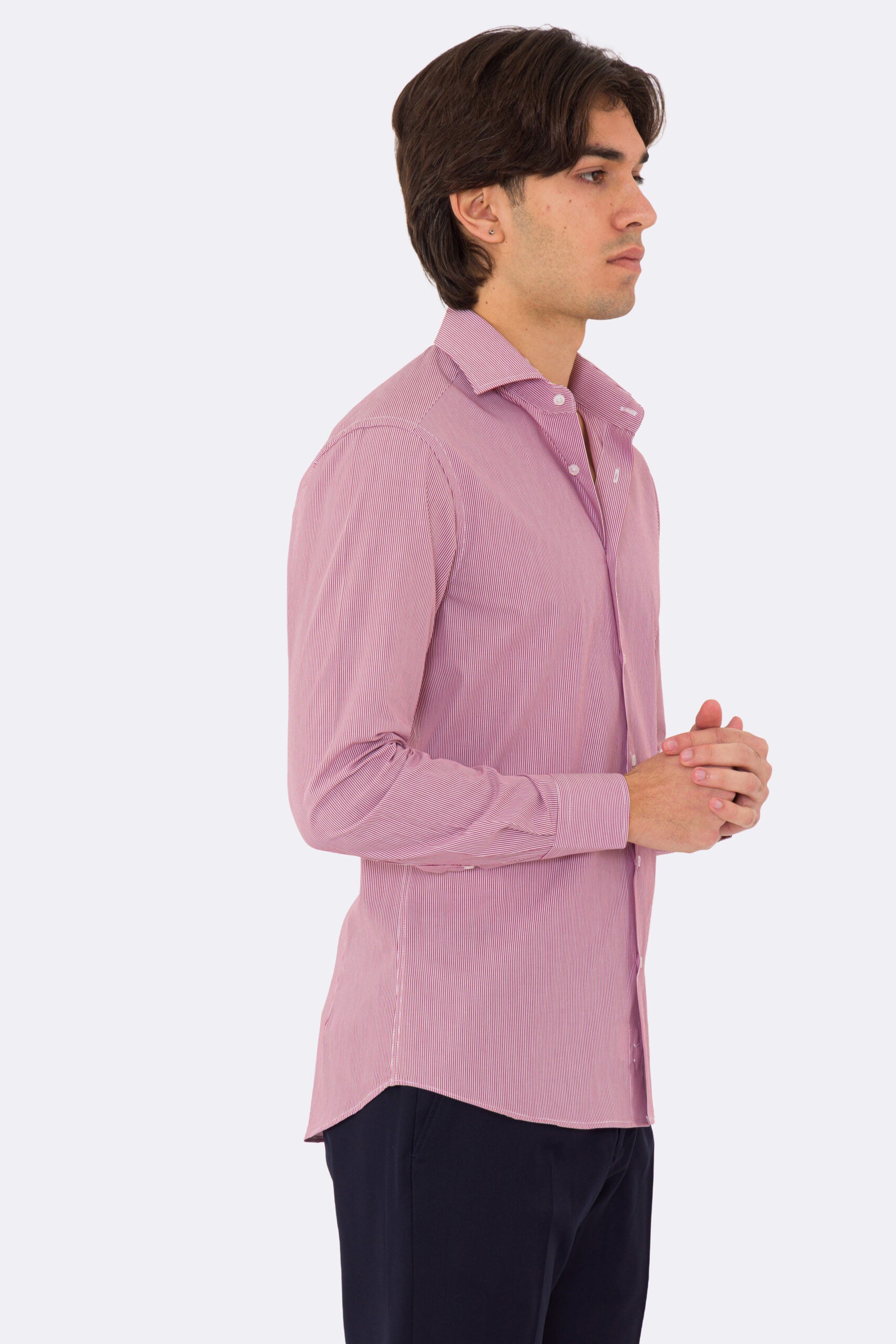 Camicia rossa mille righe slim Fit uomo 100% cotone popeline collo semi francese Tessuti Twill