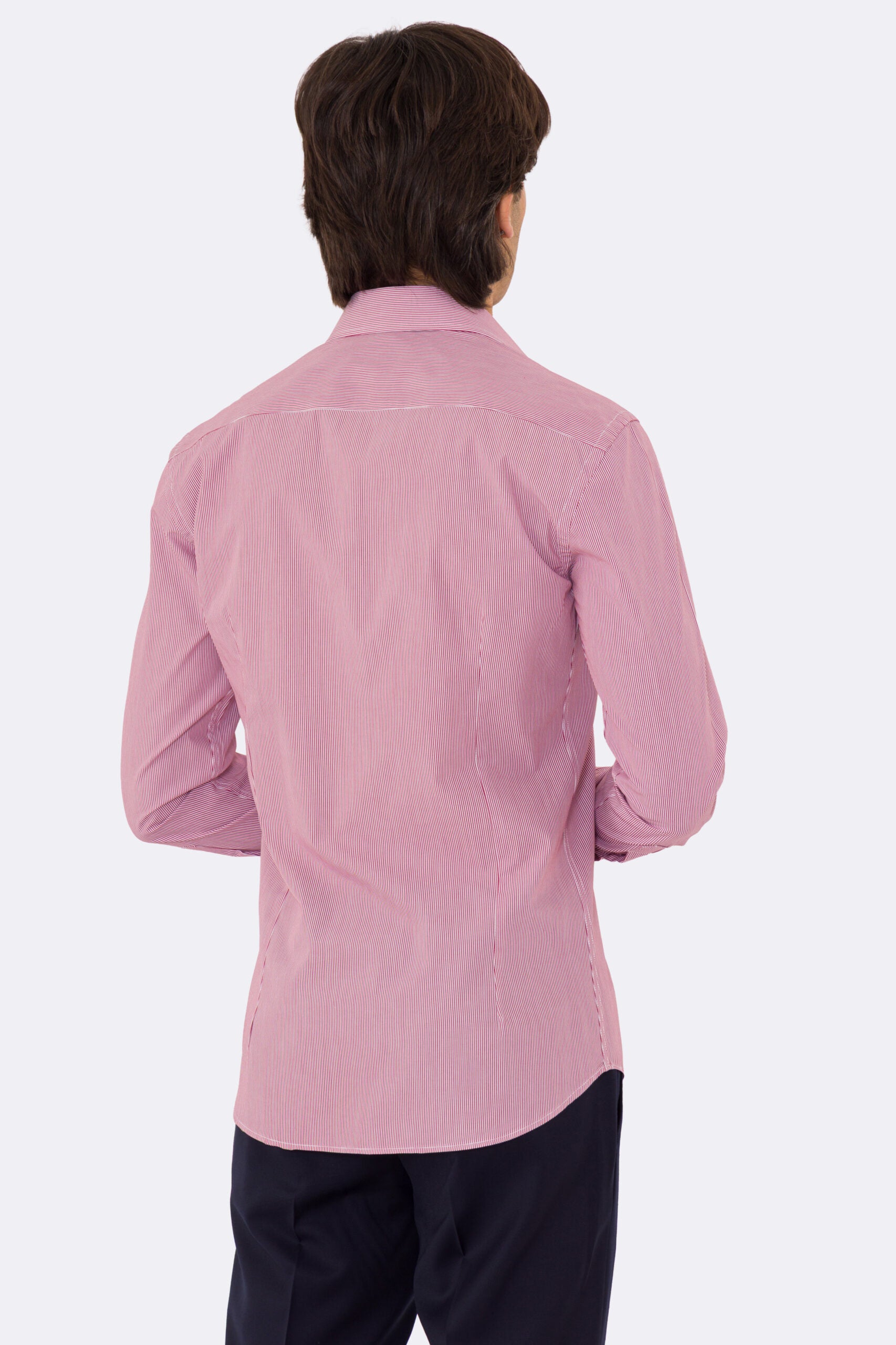 Camicia rossa mille righe slim Fit uomo 100% cotone popeline collo semi francese Tessuti Twill