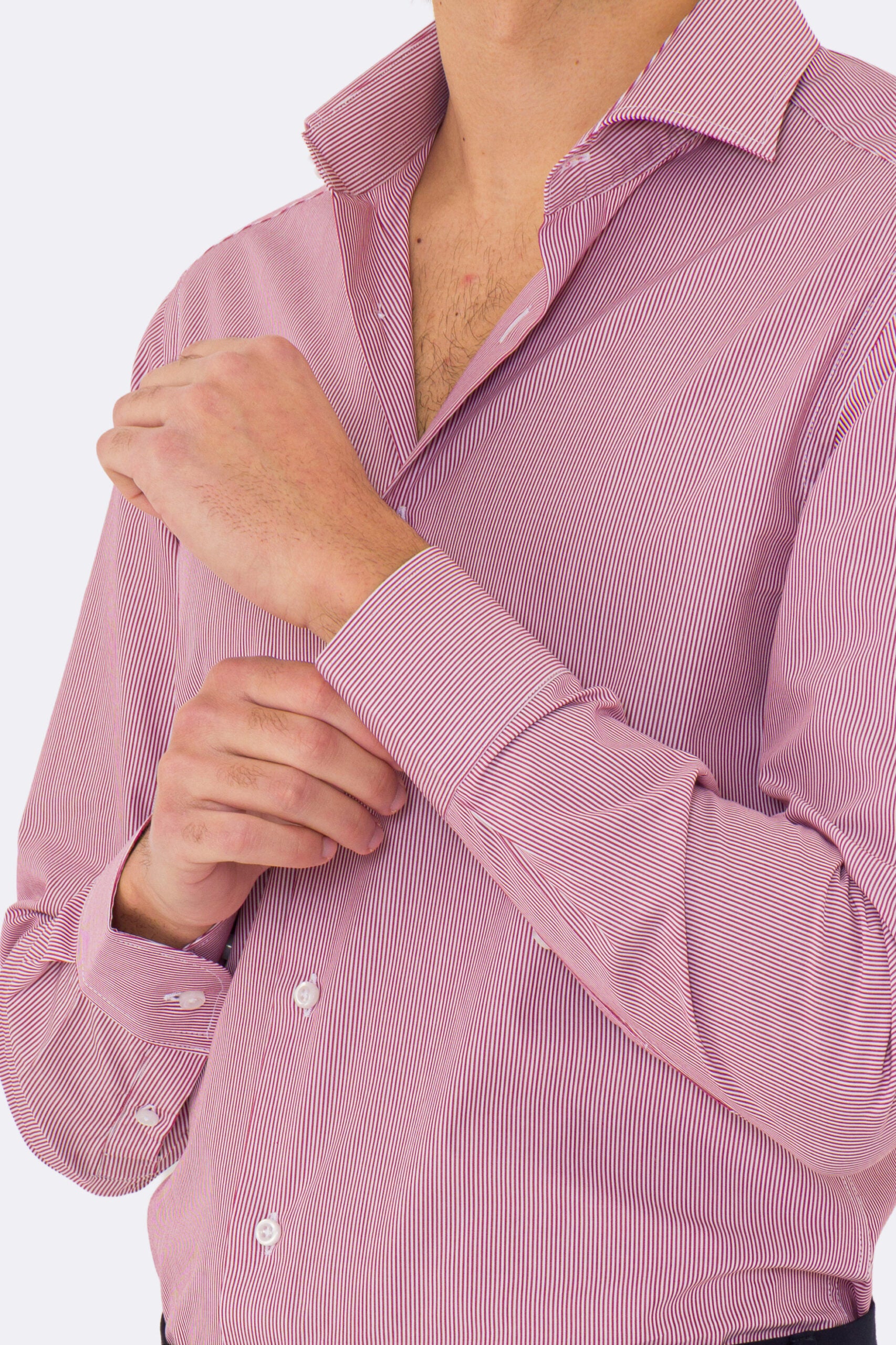 Camicia rossa mille righe slim Fit uomo 100% cotone popeline collo semi francese Tessuti Twill
