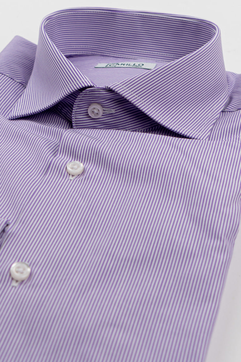 Camicia viola mille righe slim Fit uomo 100% cotone popeline collo semi francese Tessuti Twill