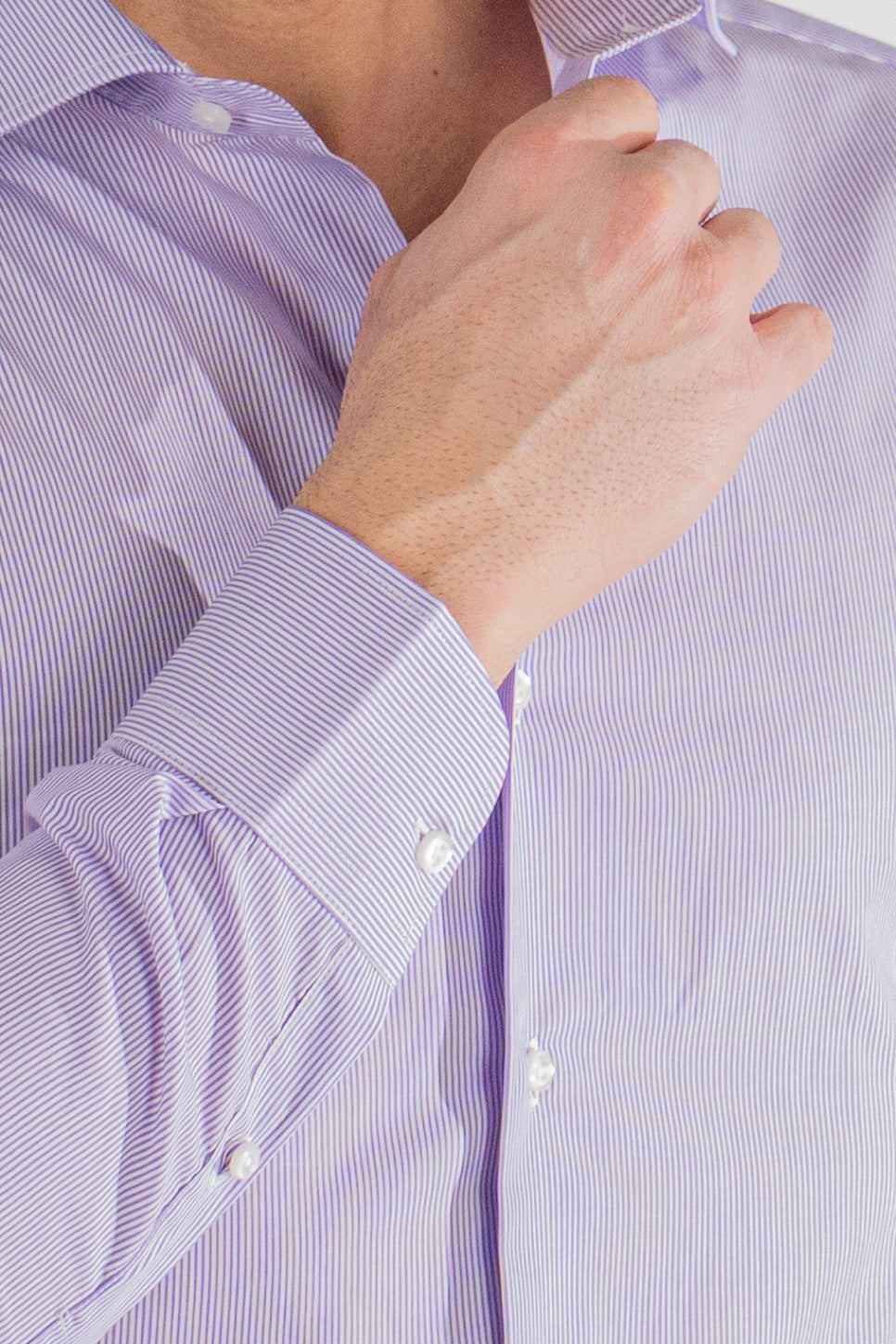 Camicia viola mille righe slim Fit uomo 100% cotone popeline collo semi francese Tessuti Twill
