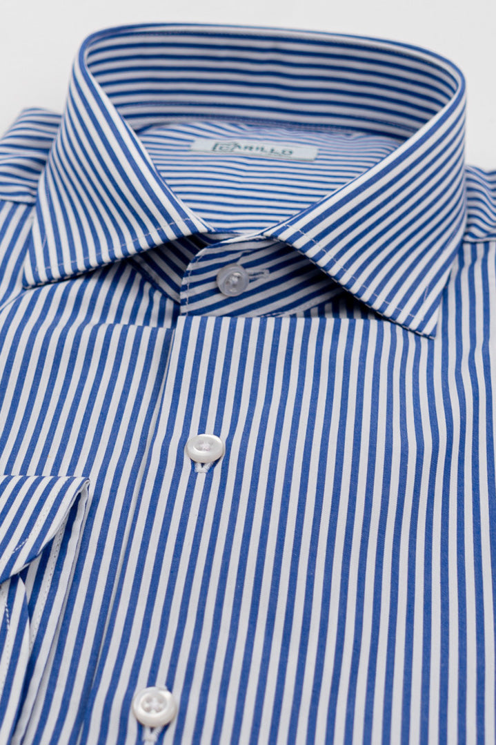 Camicia Uomo Royal blu a righe medie slim Fit 100% cotone popeline collo semi francese Tessuti Twill