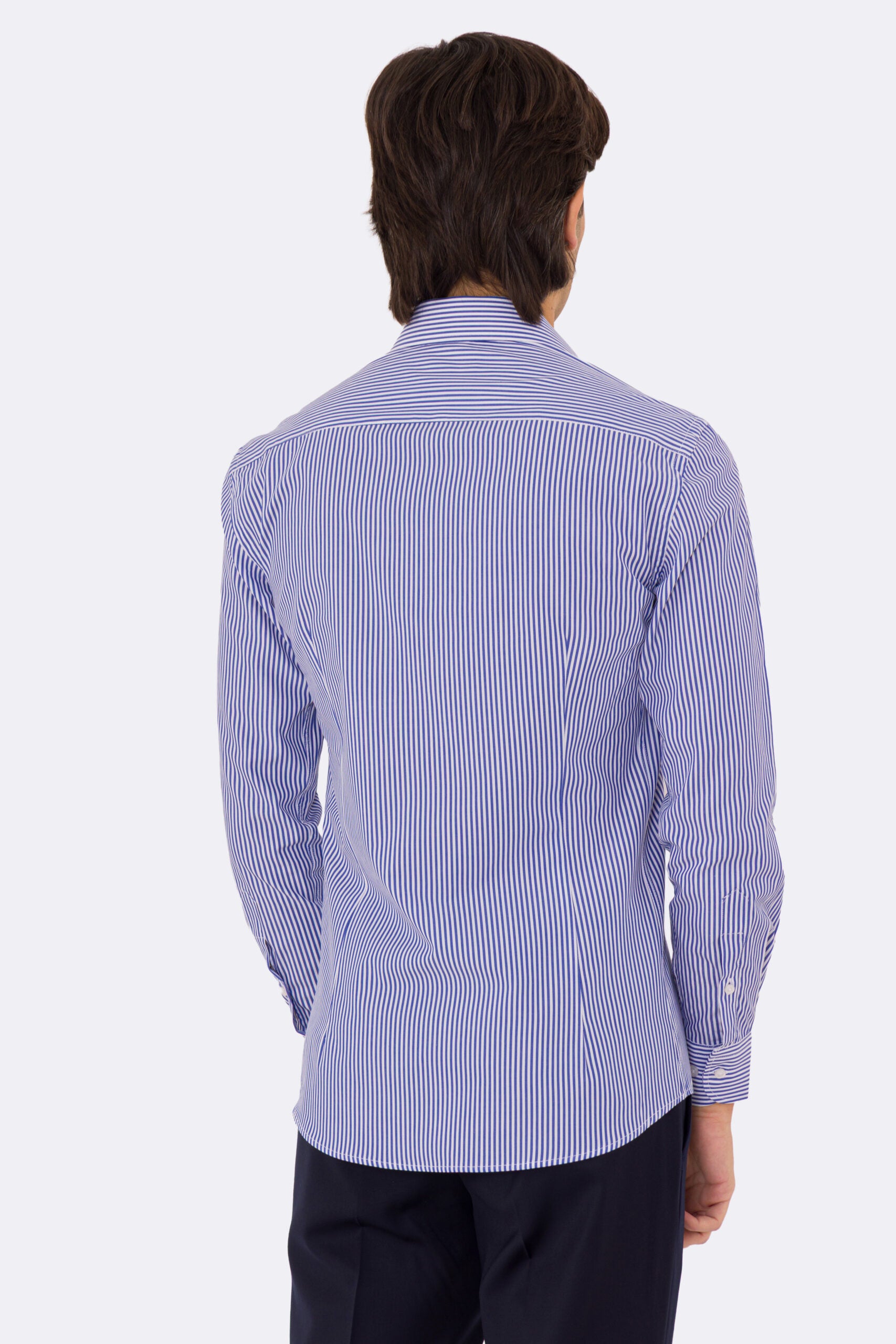 Camicia Uomo Royal blu a righe medie slim Fit 100% cotone popeline collo semi francese Tessuti Twill