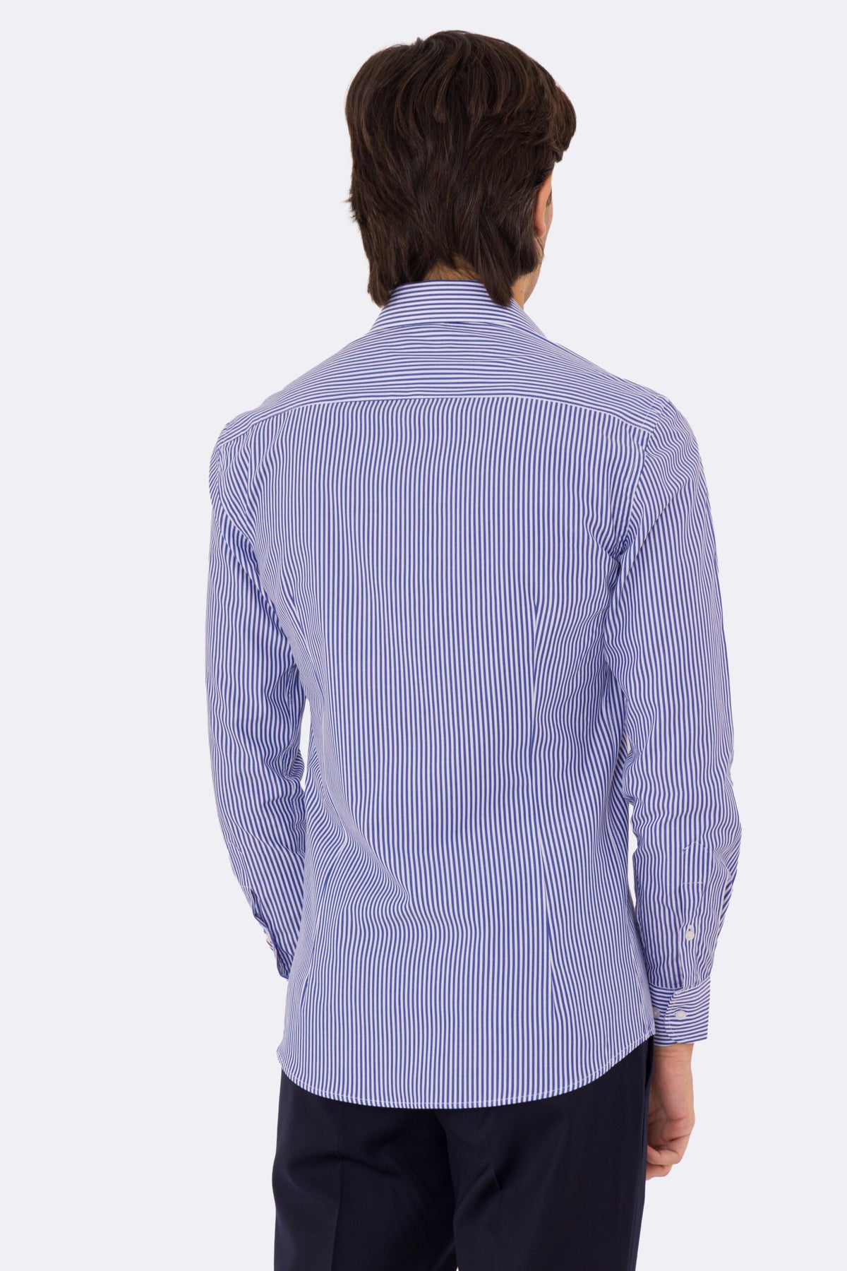 Camicia Uomo Royal blu a righe medie slim Fit 100% cotone popeline collo semi francese Tessuti Twill