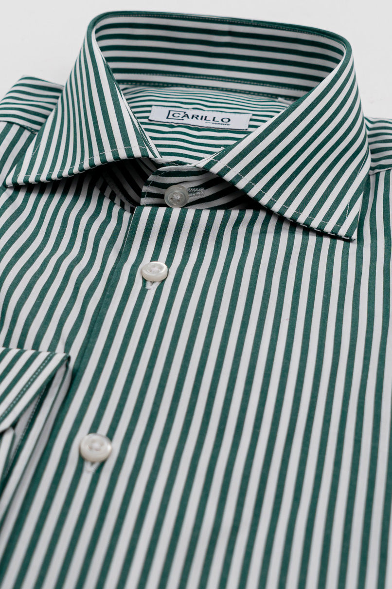 Camicia Uomo verde a righe medie slim Fit 100% cotone popeline collo semi francese Tessuti Twill