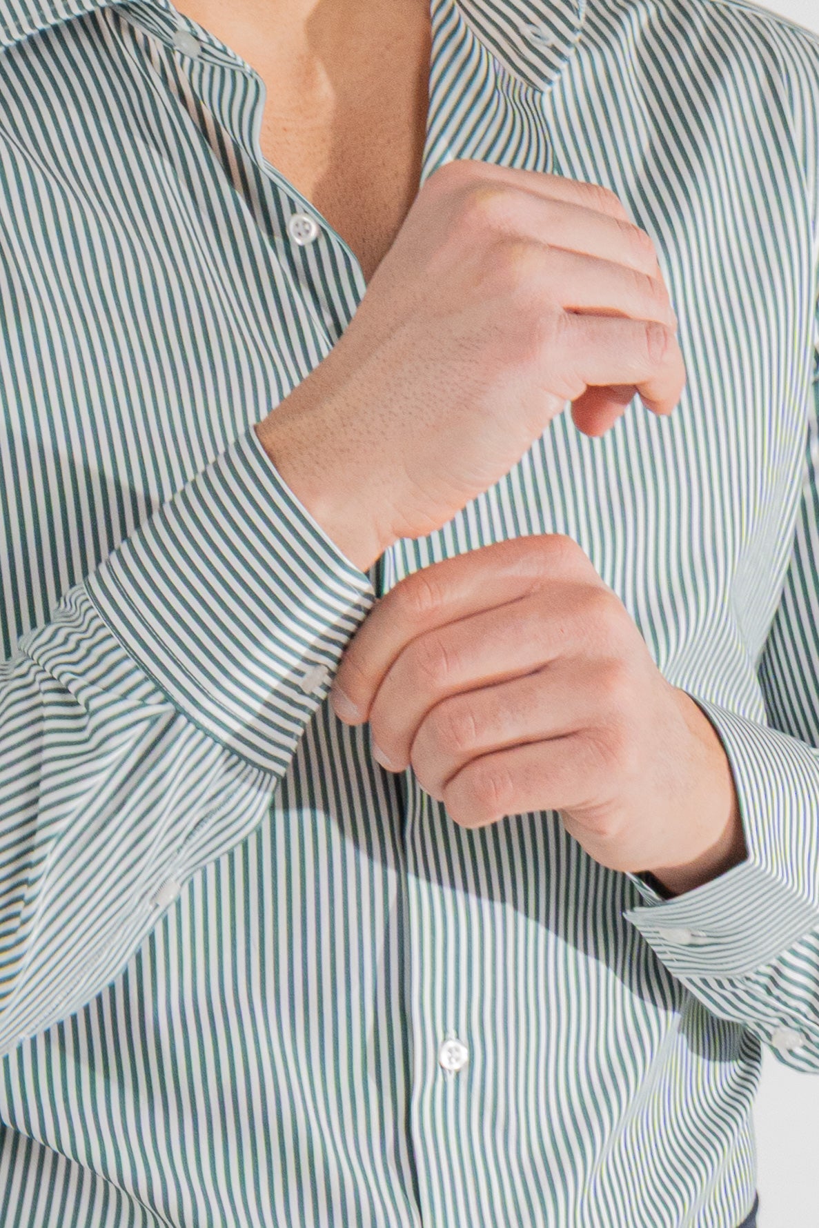 Camicia Uomo verde a righe medie slim Fit 100% cotone popeline collo semi francese Tessuti Twill