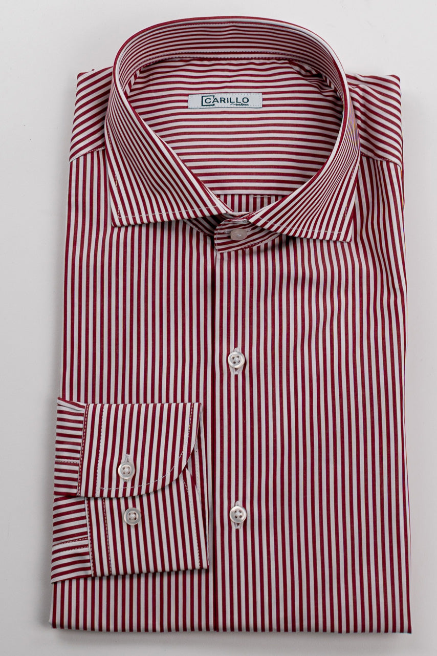 Camicia rossa a righe medie slim Fit uomo 100% cotone popeline collo semi francese Tessuti Twill