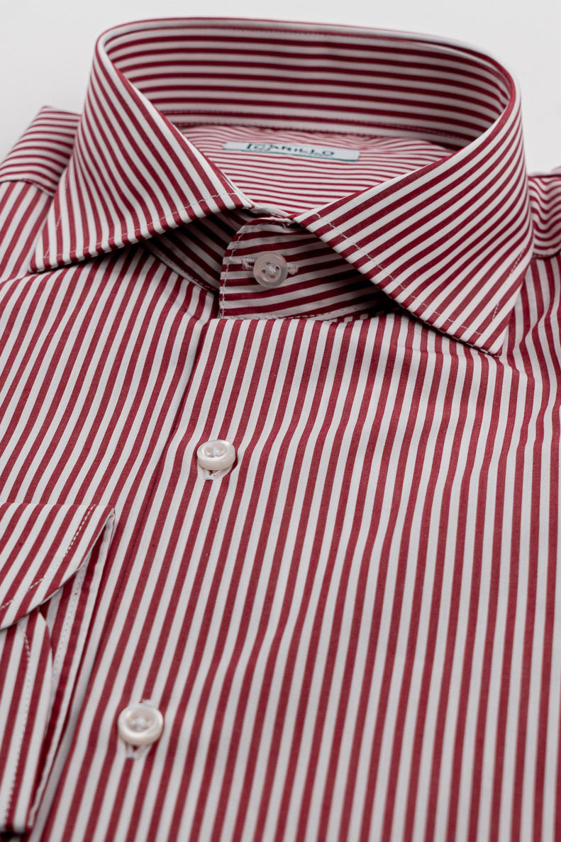 Camicia rossa a righe medie slim Fit uomo 100% cotone popeline collo semi francese Tessuti Twill