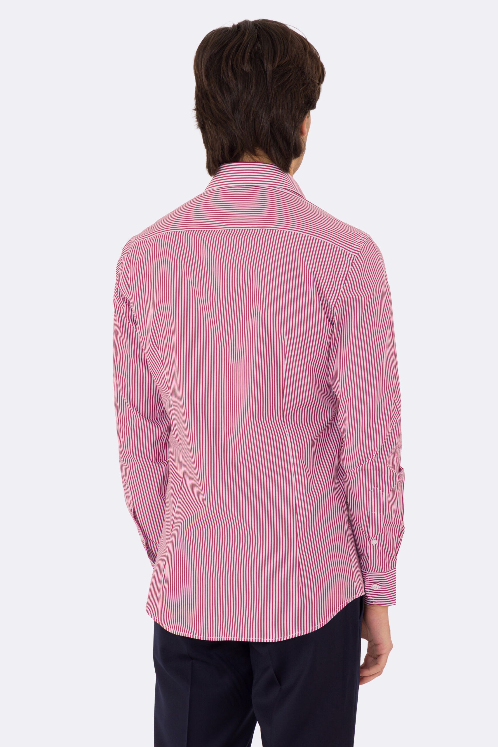 Camicia rossa a righe medie slim Fit uomo 100% cotone popeline collo semi francese Tessuti Twill