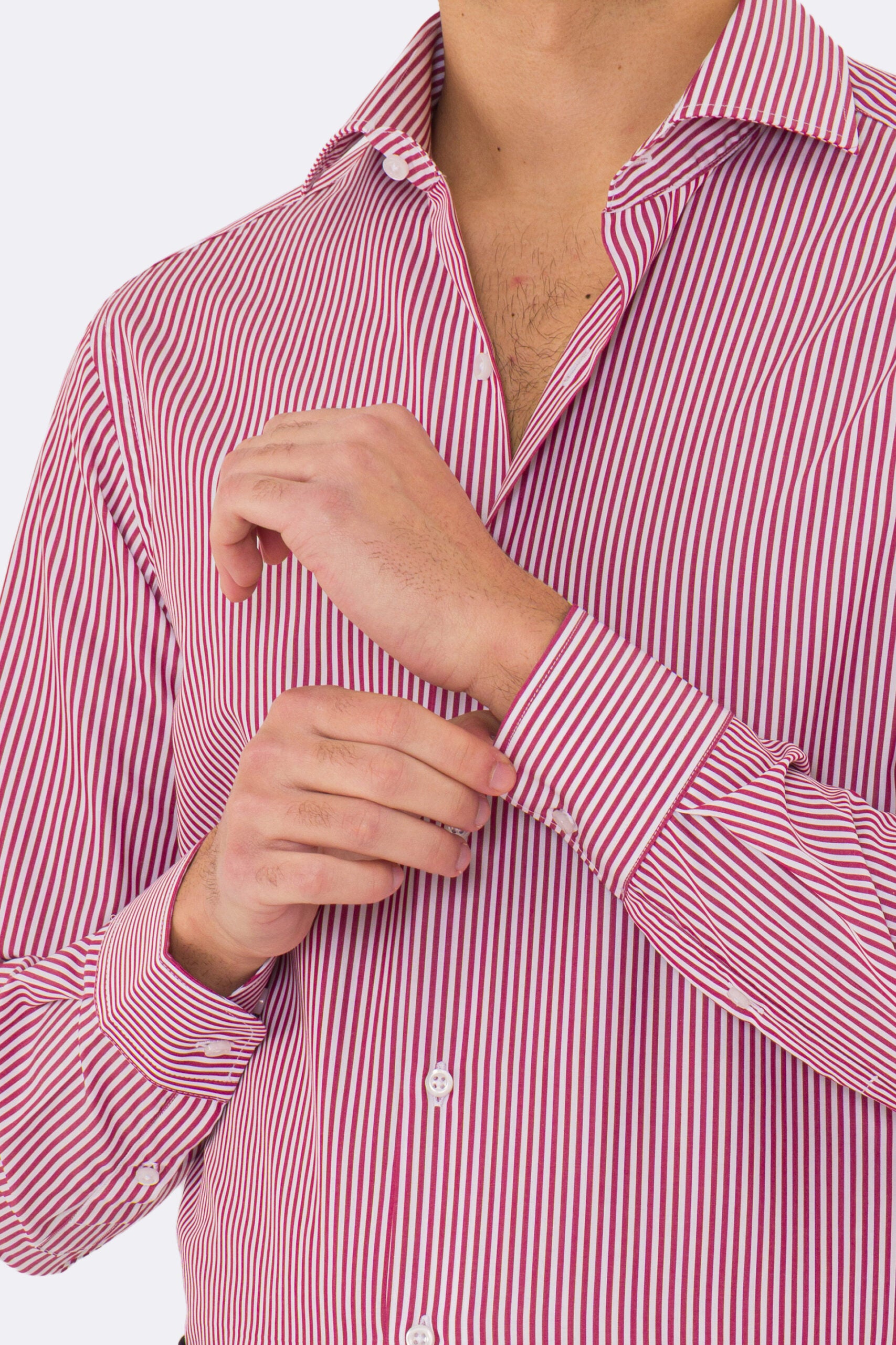 Camicia rossa a righe medie slim Fit uomo 100% cotone popeline collo semi francese Tessuti Twill