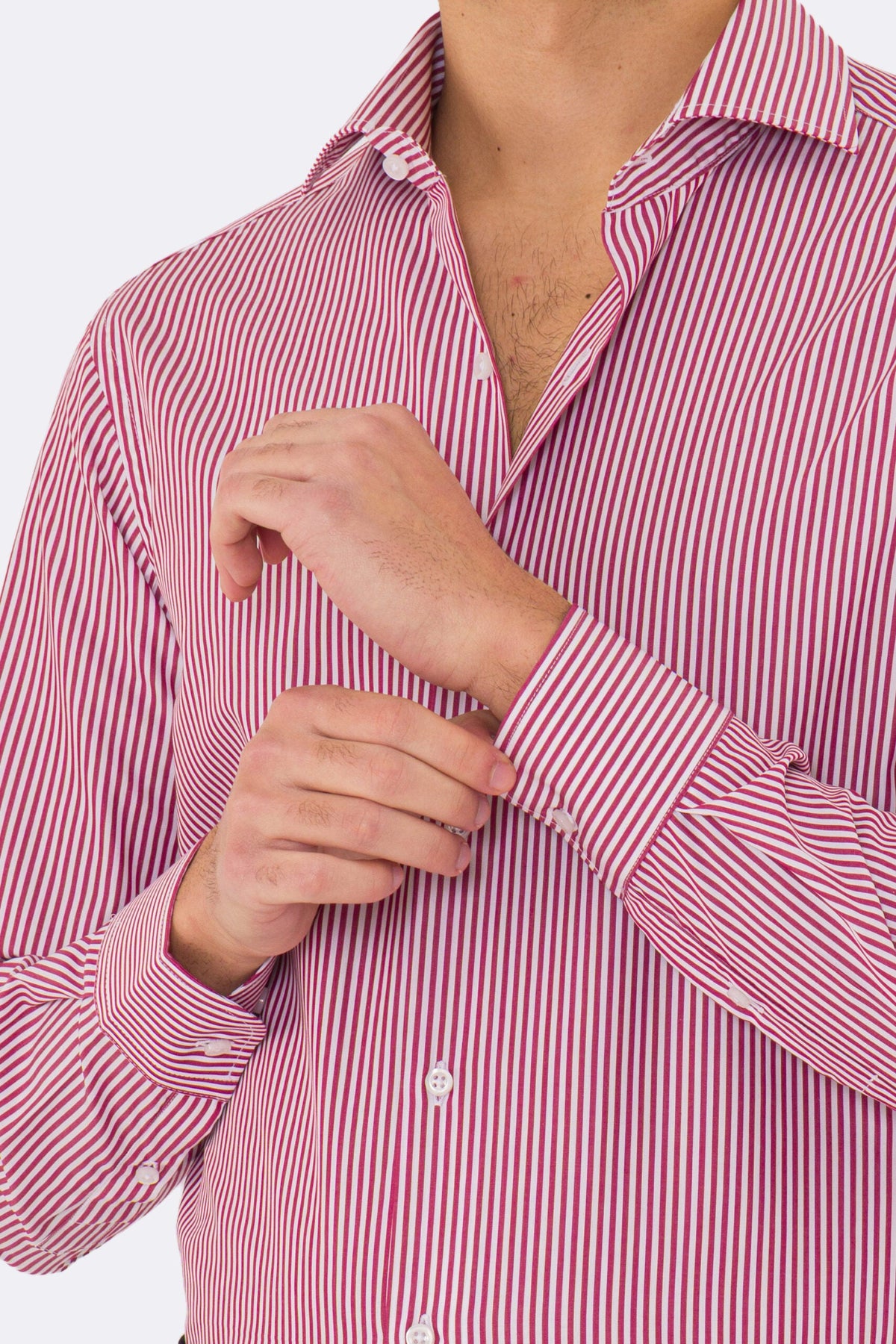 Camicia rossa a righe medie slim Fit uomo 100% cotone popeline collo semi francese Tessuti Twill