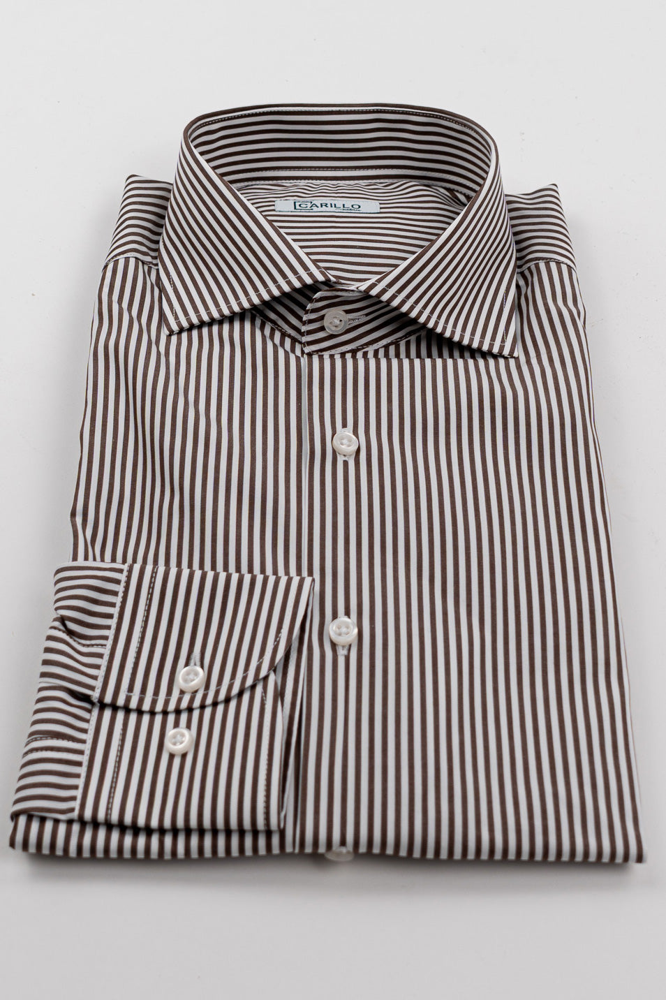 Camicia marrone a righe medie slim Fit uomo 100% cotone popeline collo semi francese Tessuti Twill