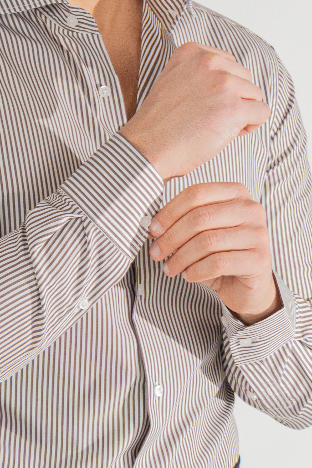 Camicia marrone a righe medie slim Fit uomo 100% cotone popeline collo semi francese Tessuti Twill