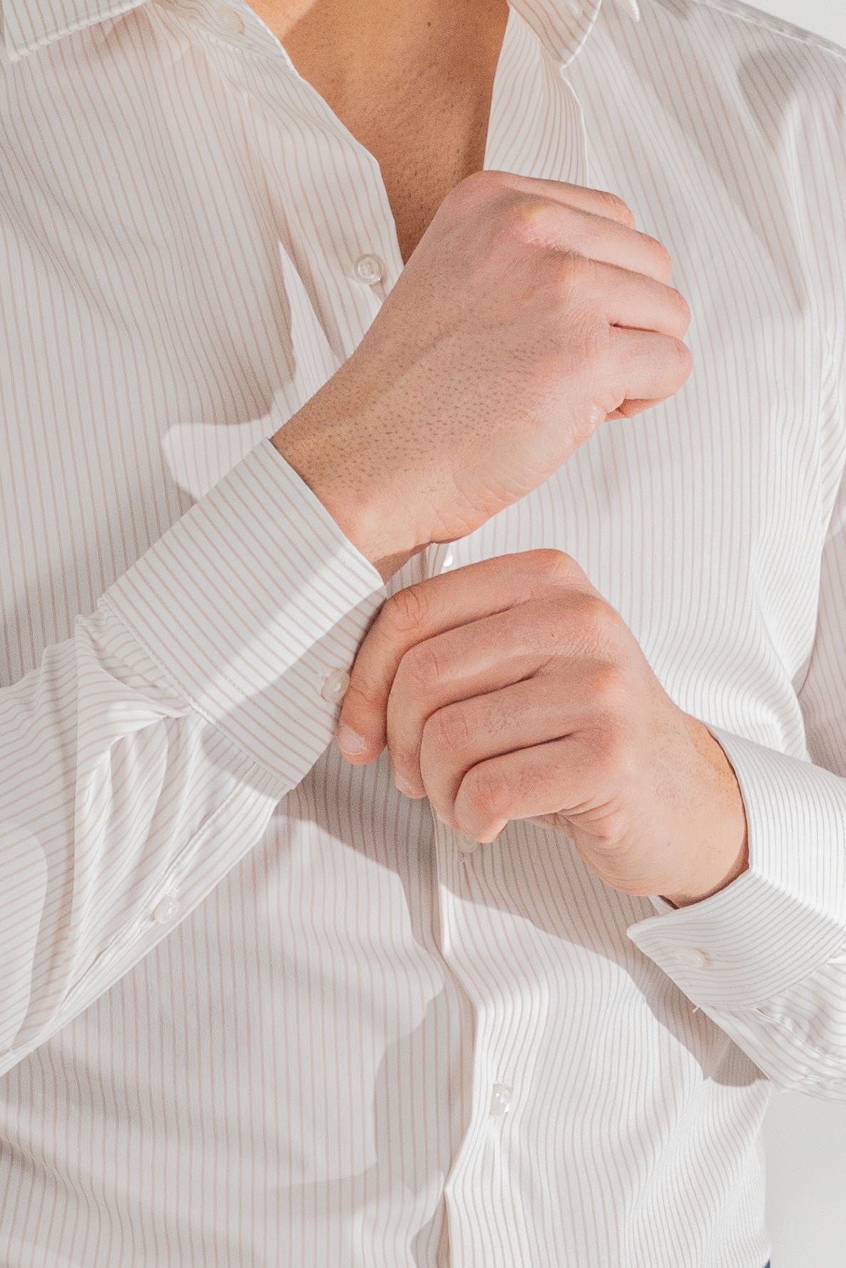 Camicia a righe beige slim Fit uomo elasticizzata collo semi francese Tessuti Twill
