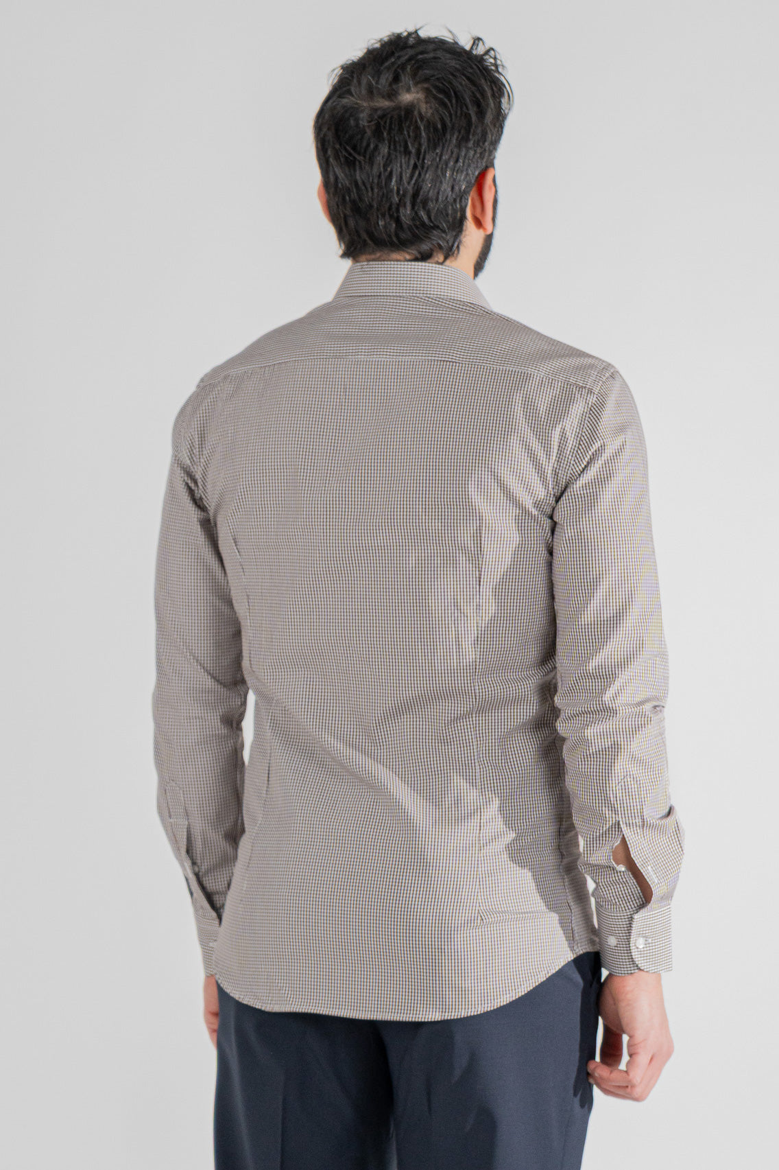 Camicia a quadri marrone slim Fit uomo 100% cotone popeline collo semi francese Tessuti Twill
