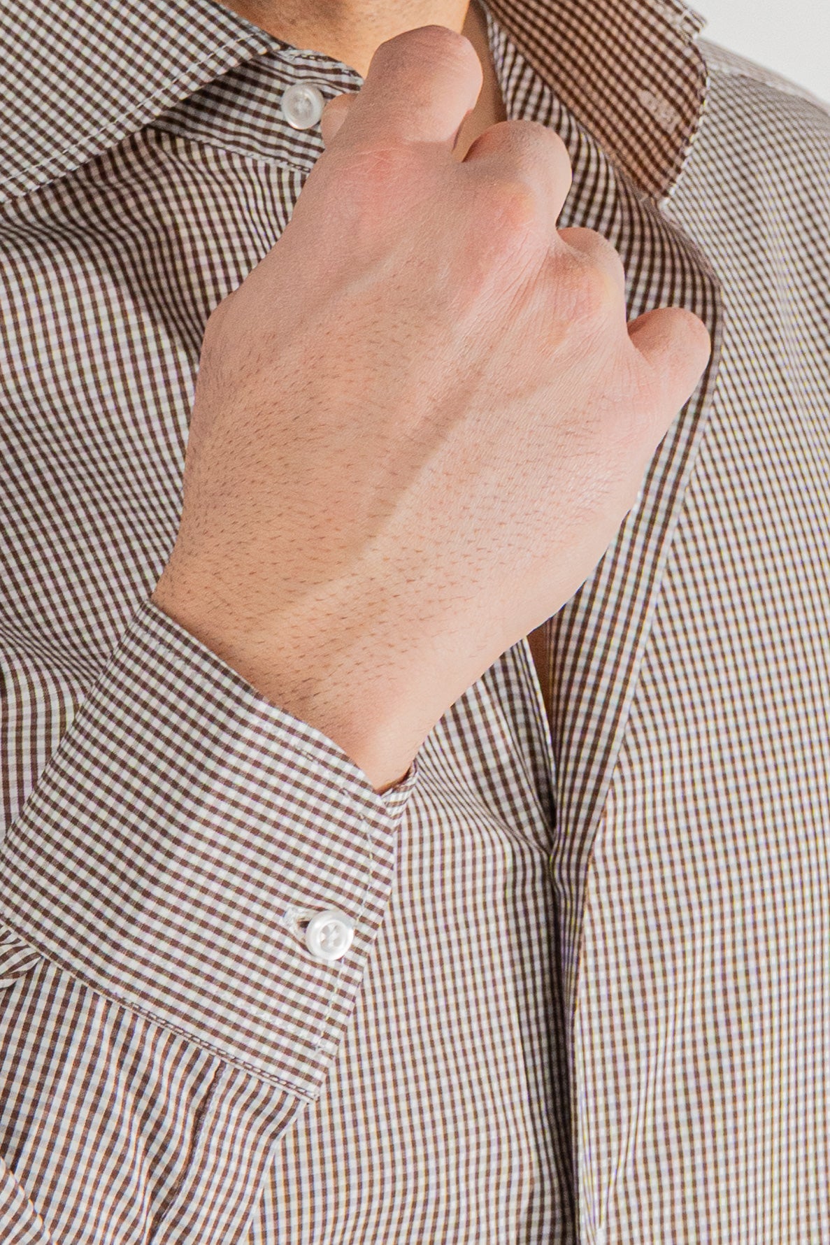 Camicia a quadri marrone slim Fit uomo 100% cotone popeline collo semi francese Tessuti Twill