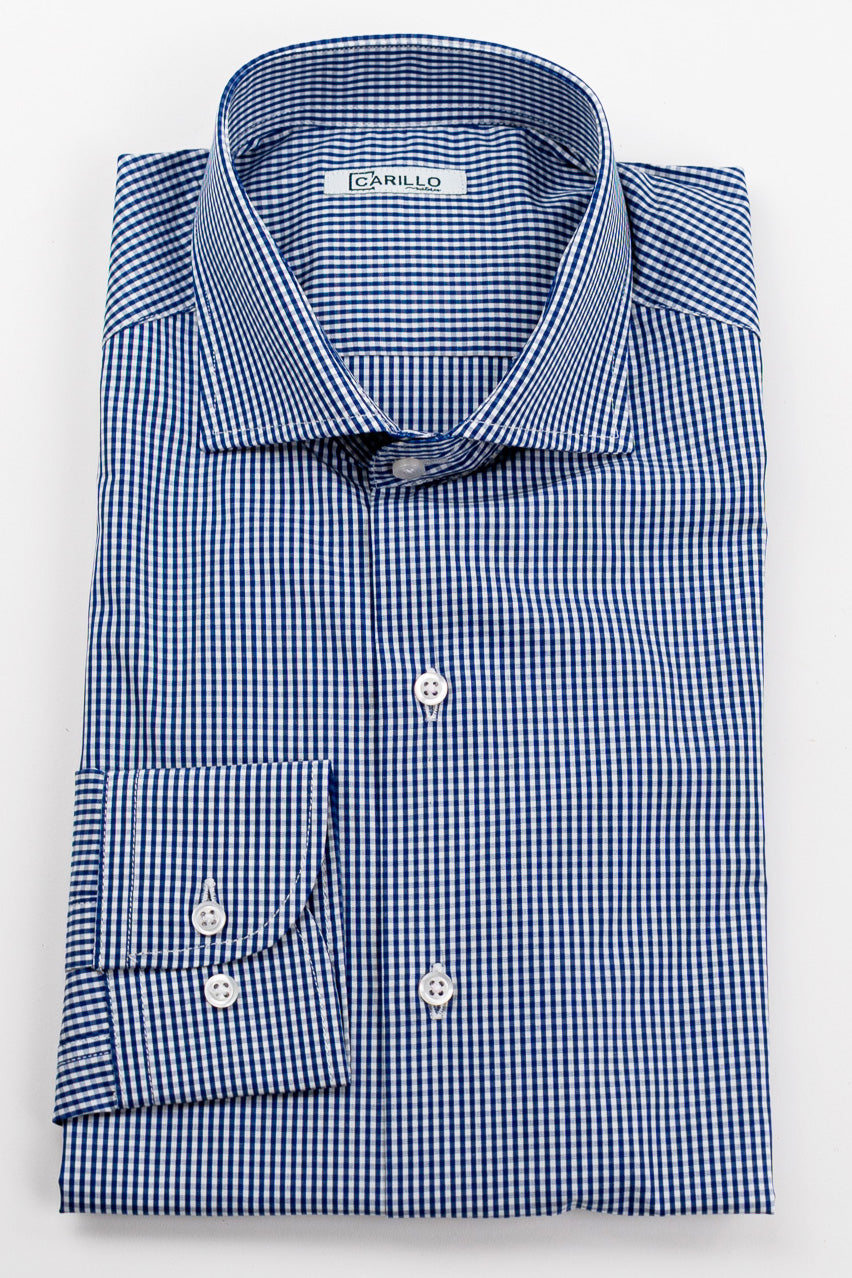 Camicia a quadri blu navy slim Fit uomo 100% cotone popeline collo semi francese Tessuti Twill