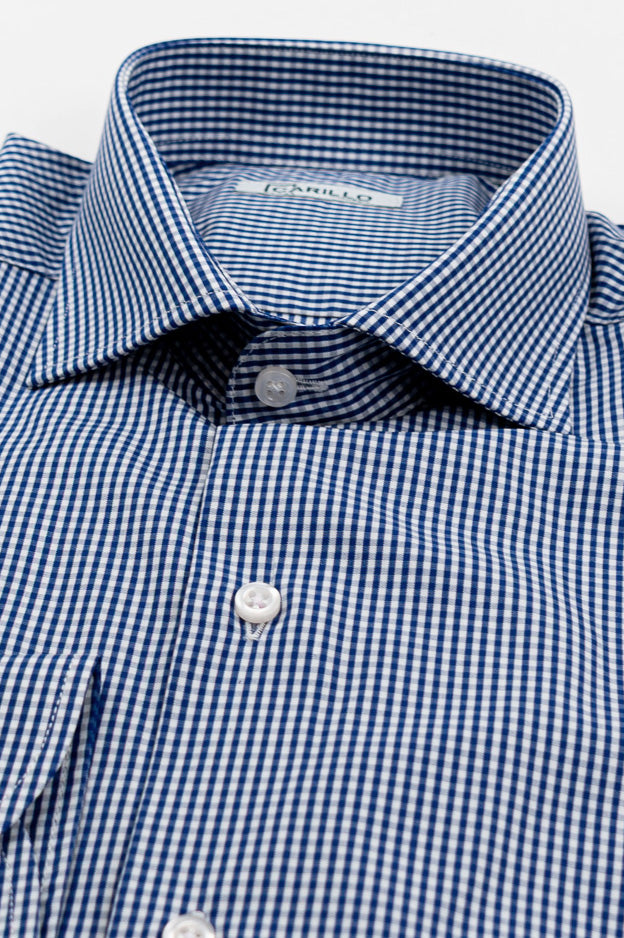 Camicia a quadri blu navy slim Fit uomo 100% cotone popeline collo semi francese Tessuti Twill