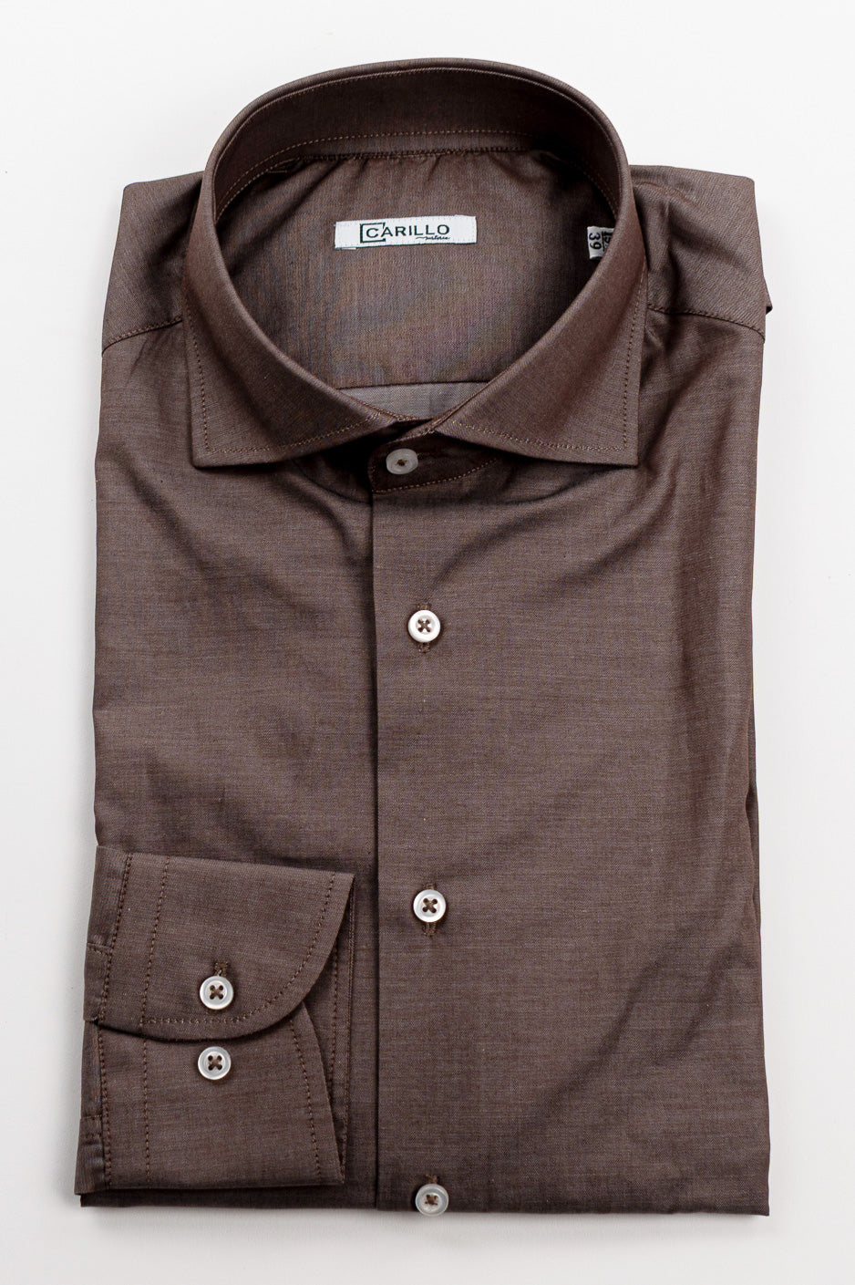 Camicia marrone effetto denim tinta unita slim Fit uomo 100% cotone popeline collo semi francese Tessuti Twill