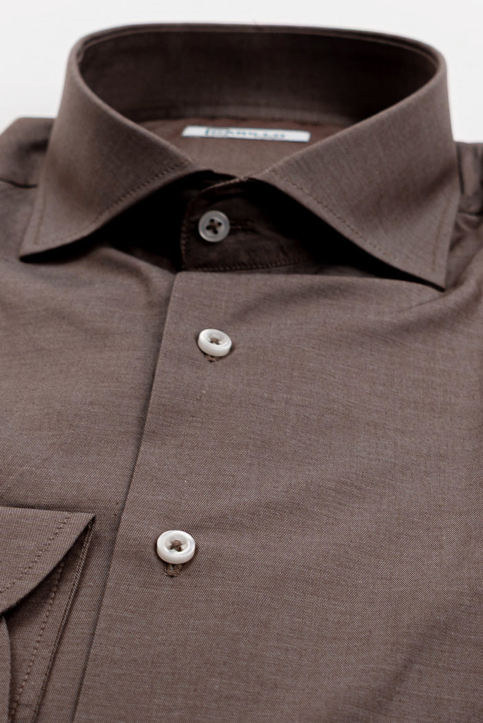 Camicia marrone effetto denim tinta unita slim Fit uomo 100% cotone popeline collo semi francese Tessuti Twill