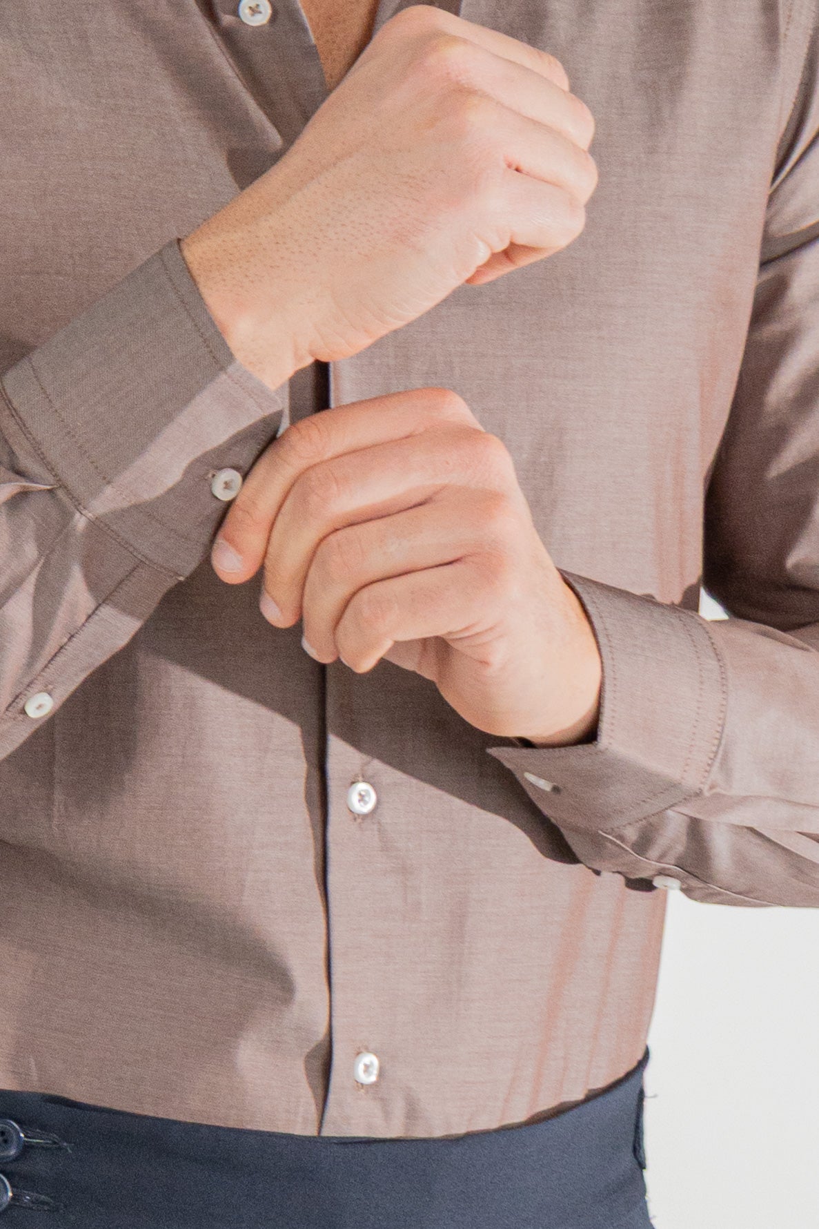 Camicia marrone effetto denim tinta unita slim Fit uomo 100% cotone popeline collo semi francese Tessuti Twill