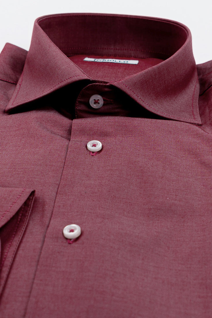 Camicia rosso effetto denim tinta unita slim Fit uomo 100% cotone popeline collo semi francese Tessuti Twill